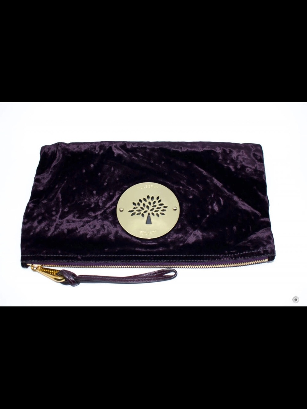 Mulberry Velvet Wristlet Clutch in Deep Purple with Gold Tree Medallion